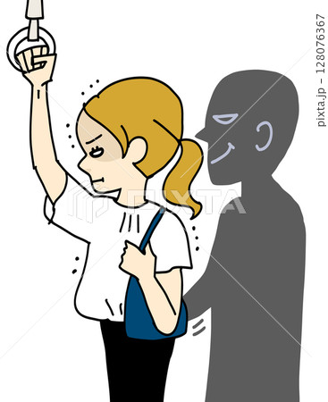 車内で痴漢被害にあって固まってしまう女性 車内で痴漢被害にあって固まってしまう女性 128076367