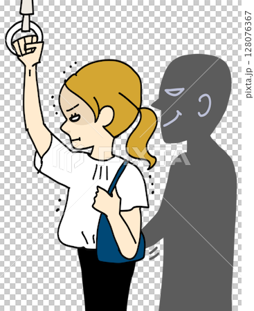 車内で痴漢被害にあって固まってしまう女性 車内で痴漢被害にあって固まってしまう女性 128076367