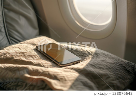 Smartphone with mockup screen on airplane. ai generative 128076642