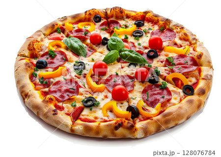 Italian Pepperoni pizza isolated. Illustration AI Generative. 128076784