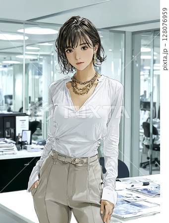 真剣な表情でうなずくビジネスウーマンのイラスト素材　カメラ目線 128076959
