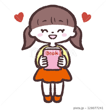 本を持って喜んでいる女の子のイラスト 128077241