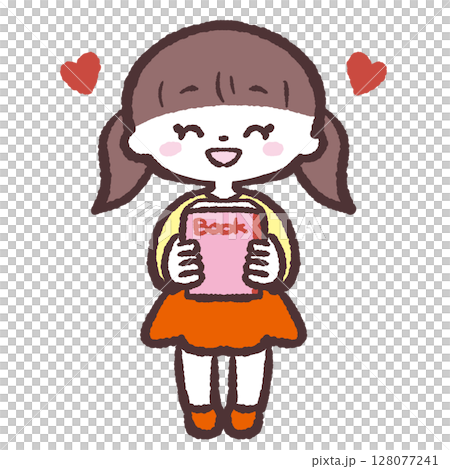 本を持って喜んでいる女の子のイラスト 128077241
