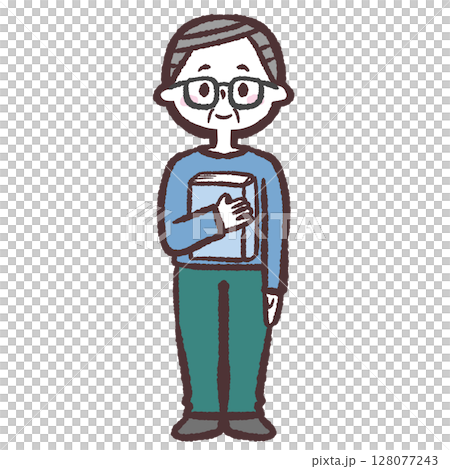 Illustration of a senior man holding a book 128077243