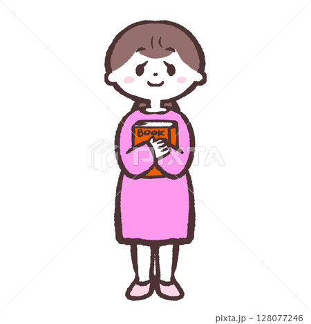 本を抱きしめる女性のイラスト 128077246