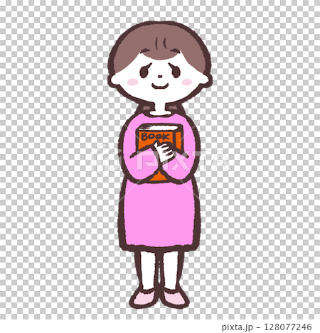 本を抱きしめる女性のイラスト 128077246