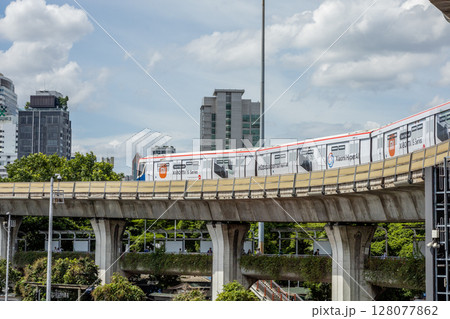 The Train coming at BTS Victory Monument Station The Train coming at BTS Victory Monument Station 128077862