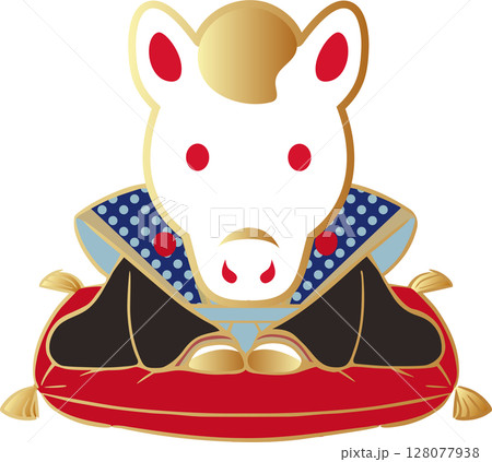 年賀2026　年賀状2026　福助人形　ふくすけ　午年　午　うま　馬　袴　かわいい　イラスト素材 128077938
