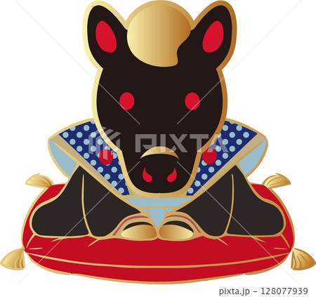 年賀2026　年賀状2026　福助人形　ふくすけ　午年　午　うま　馬　袴　かわいい　イラスト素材 128077939