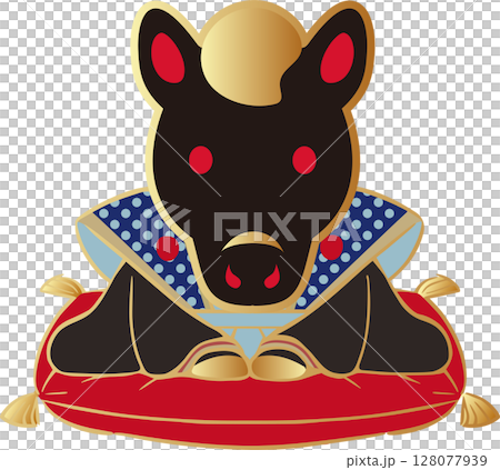 年賀2026　年賀状2026　福助人形　ふくすけ　午年　午　うま　馬　袴　かわいい　イラスト素材 128077939