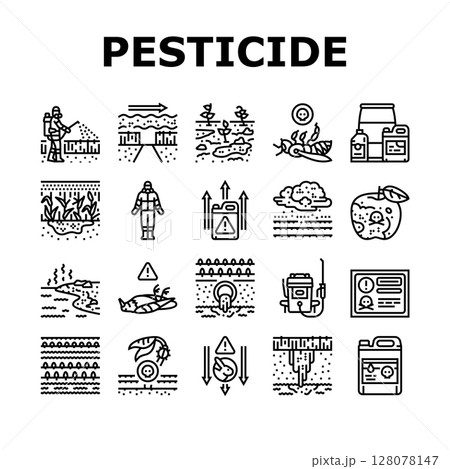 pesticide pollution agriculture icons set vector 128078147
