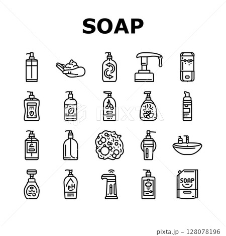 liquid soap cleanser hygiene icons set vectorのイラスト素材 [128078196] - PIXTA