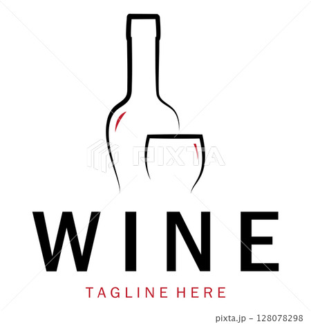 Wine logo with wine glasses and bottles.for night clubs,bars,cafe and wine shops. 128078298