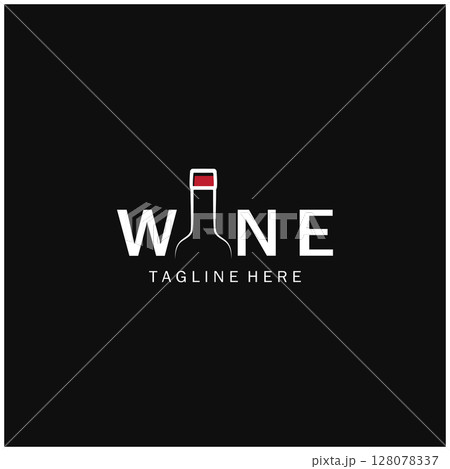 Wine logo with wine glasses and bottles.for night clubs,bars,cafe and wine shops. 128078337