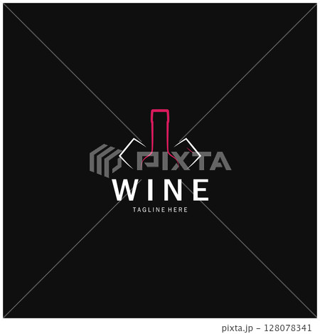 Wine logo with wine glasses and bottles.for night clubs,bars,cafe and wine shops. 128078341