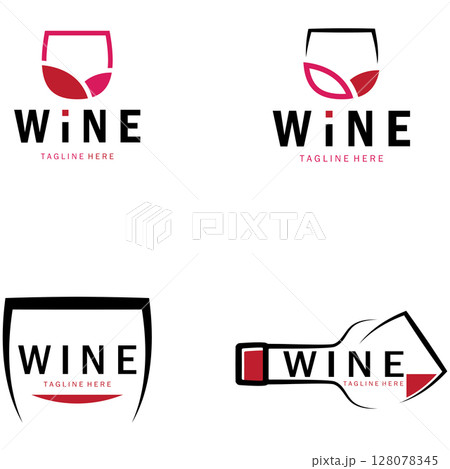 Wine logo with wine glasses and bottles.for night clubs,bars,cafe and wine shops. 128078345