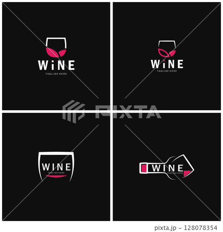 Wine logo with wine glasses and bottles.for night clubs,bars,cafe and wine shops. Wine logo with wine glasses and bottles.for night clubs,bars,cafe and wine shops. 128078354