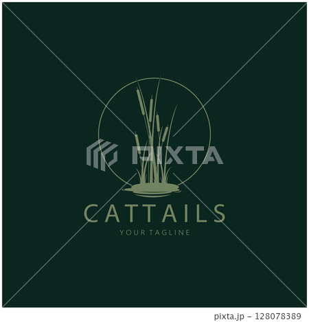 cattails or river reed grass plant logo design, aquatic plants, swamp, wild grass vector cattails or river reed grass plant logo design, aquatic plants, swamp, wild grass vector 128078389