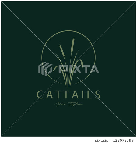 cattails or river reed grass plant logo design, aquatic plants, swamp, wild grass vector cattails or river reed grass plant logo design, aquatic plants, swamp, wild grass vector 128078395