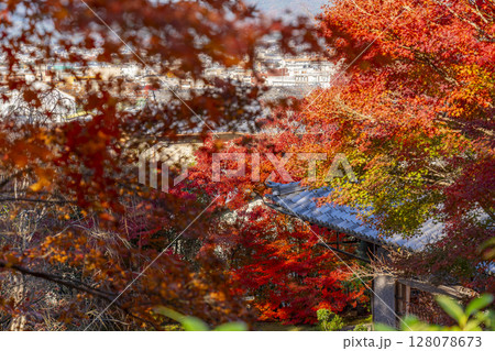 秋の京都　金福寺　残照亭と枯山水庭園 128078673