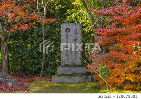 秋の京都　紅葉に包まれた金福寺の境内　句碑 128078683