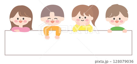上から笑顔で顔を出す子どもたちのイラスト 128079036