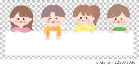 上から笑顔で顔を出す子どもたちのイラスト 128079036