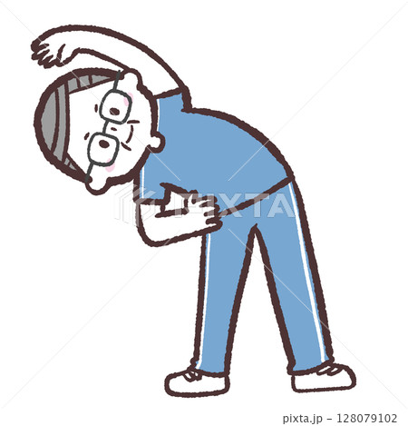 体を横に曲げる体操するシニア男性のイラスト 128079102