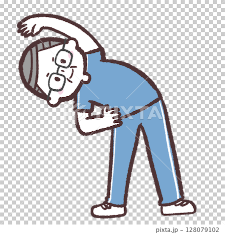 体を横に曲げる体操するシニア男性のイラスト 128079102