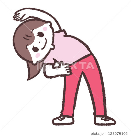 体を横に曲げる体操する女性のイラスト 体を横に曲げる体操する女性のイラスト 128079103