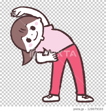 一位女士在做側身彎曲運動的插圖 一位女士在做側身彎曲運動的插圖 128079103