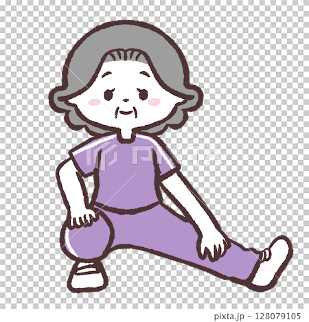Illustration of a senior woman stretching her legs Illustration of a senior woman stretching her legs 128079105