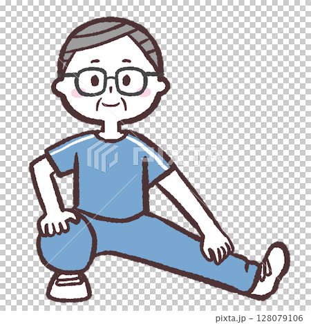 Illustration of a senior man stretching his legs 128079106