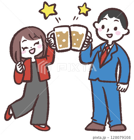 乾杯する男女のイラスト 乾杯する男女のイラスト 128079108