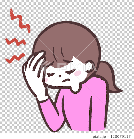 Illustration of a woman suffering from a headache 128079117