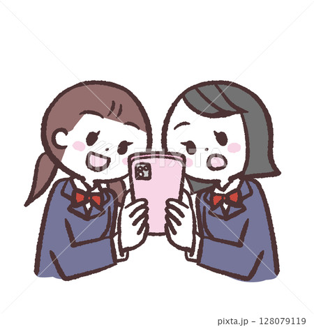 スマホを見る二人の女子学生のイラスト 128079119