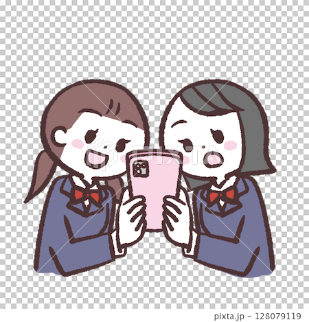 スマホを見る二人の女子学生のイラスト 128079119