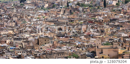 モロッコ　フェズ　マリーン朝の墓地からメディナを望む 128079204