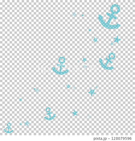 薄い水色の水玉柄の錨と星のイラスト 薄い水色の水玉柄の錨と星のイラスト 128079596