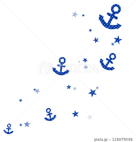明るい青色の水玉柄の錨と星のイラスト 128079598