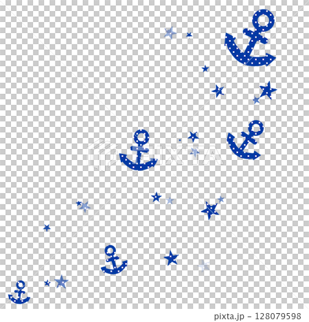 明るい青色の水玉柄の錨と星のイラスト 128079598