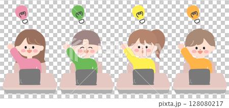 子どもたち　理解した机に座る子どもたち 128080217