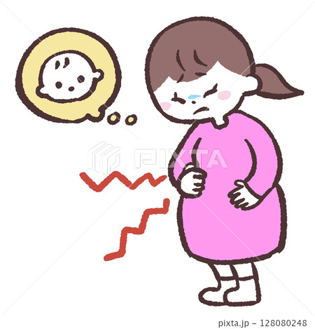 お腹が痛い妊婦のイラスト 128080248
