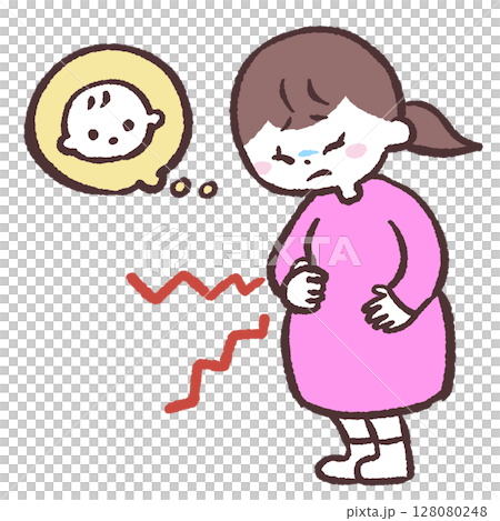 お腹が痛い妊婦のイラスト 128080248