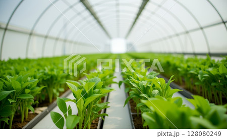 大規模な温室で育つ新鮮な葉物野菜 128080249