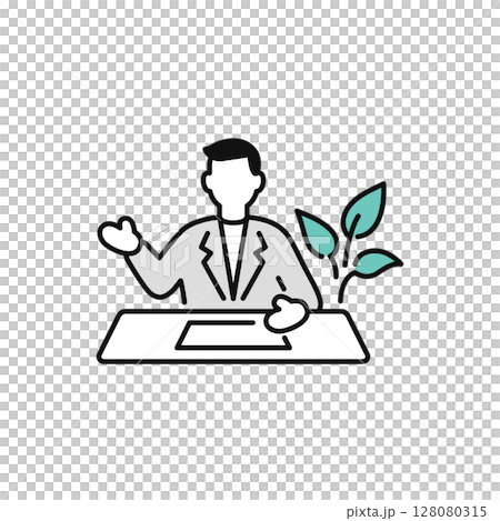 Simple vector icon illustration material of a businessman giving guidance at the counter 128080315