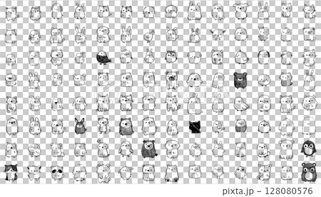 A set of 112 cute and quirky minimalist animal line drawings 128080576