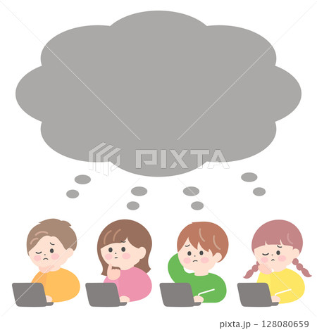 子どもたち 疑問を持つ子どもたちと雲形の吹き出しのイラスト 子どもたち 疑問を持つ子どもたちと雲形の吹き出しのイラスト 128080659