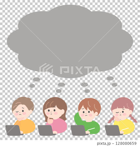 子どもたち 疑問を持つ子どもたちと雲形の吹き出しのイラスト 子どもたち 疑問を持つ子どもたちと雲形の吹き出しのイラスト 128080659