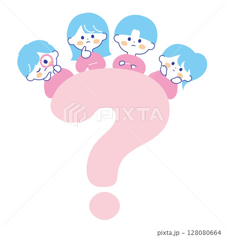クエスチョンマークと疑問を持つ子どもたちの可愛いイラスト 128080664